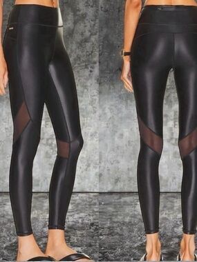 Alala Black High-Waist Leggings with Sheer Mesh Panels